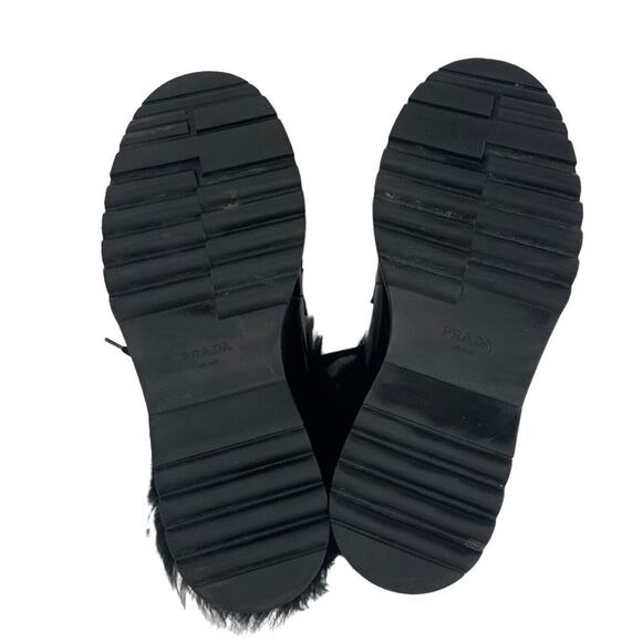 PRADA Shearling Lined Leather Ankle Boots Lace Up Size 38 Goth Combat Motorcycle - Picture 7 of 16